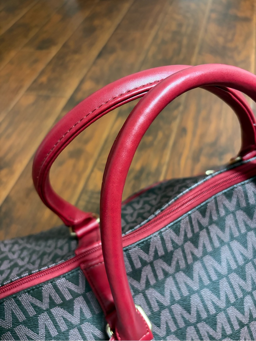 Milan duffel/weekender style bag with coated canvas & red trim - Picture 5 of 15